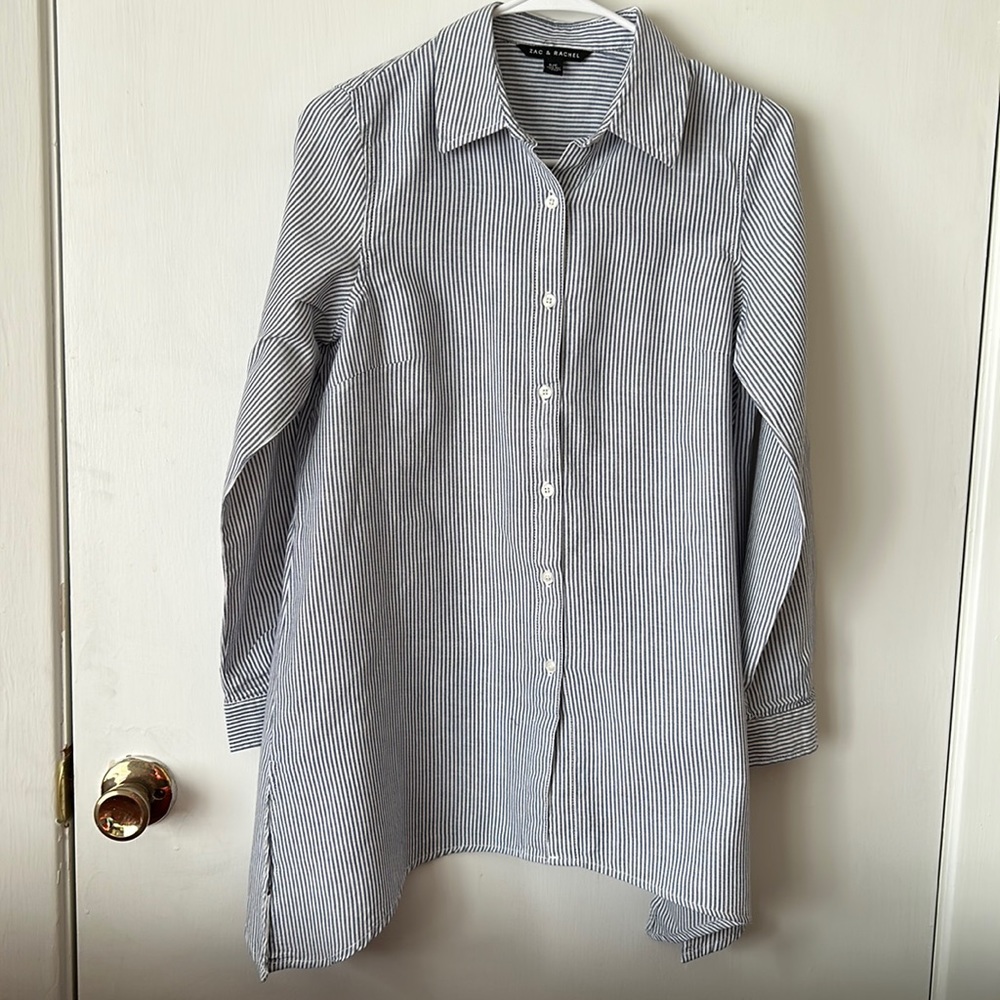 Zac & Rachel Button Front Tunic Striped Blouse Small
